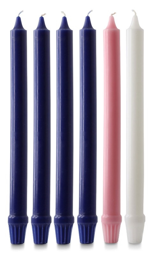 12" x 1" fluted Advent Candles (4 purple,1 pink & 1 white)