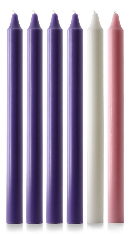 15" x 1 1/8" Advent Candles (4 purple,1 pink & 1 white)