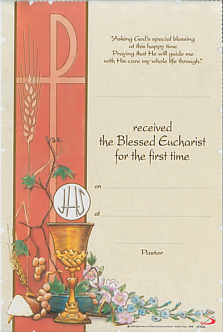 First Holy Communion Certificate
