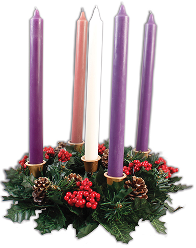 12" Diameter Advent Wreath With 6 Candles - Berry & Pine Cones