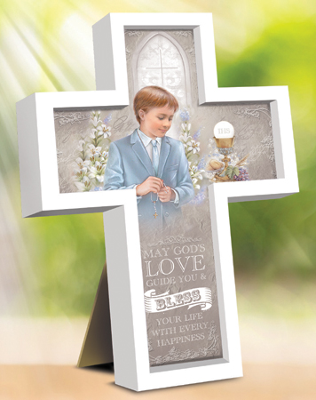Wood Message Cross - Communion Boy