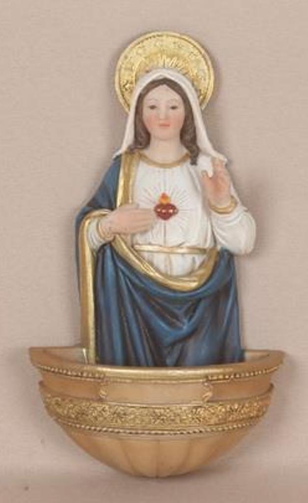 Immaculate Heart of Mary Holy Water Font (White & Blue)  - 6"