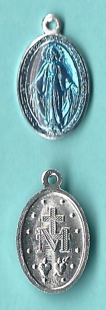 Blue enamel & nickel Miraculous Medal
