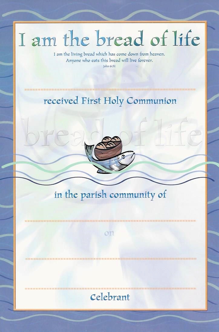 First Communion Certificate (I am the Bread of Life)
