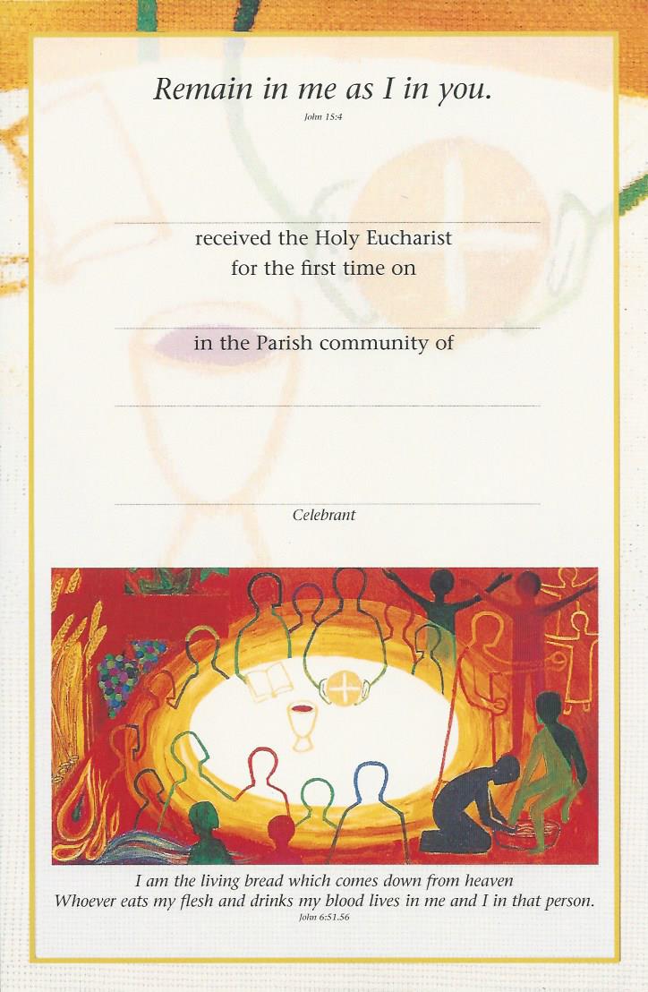 First Communion Certificate (Remain in Me as I in You)