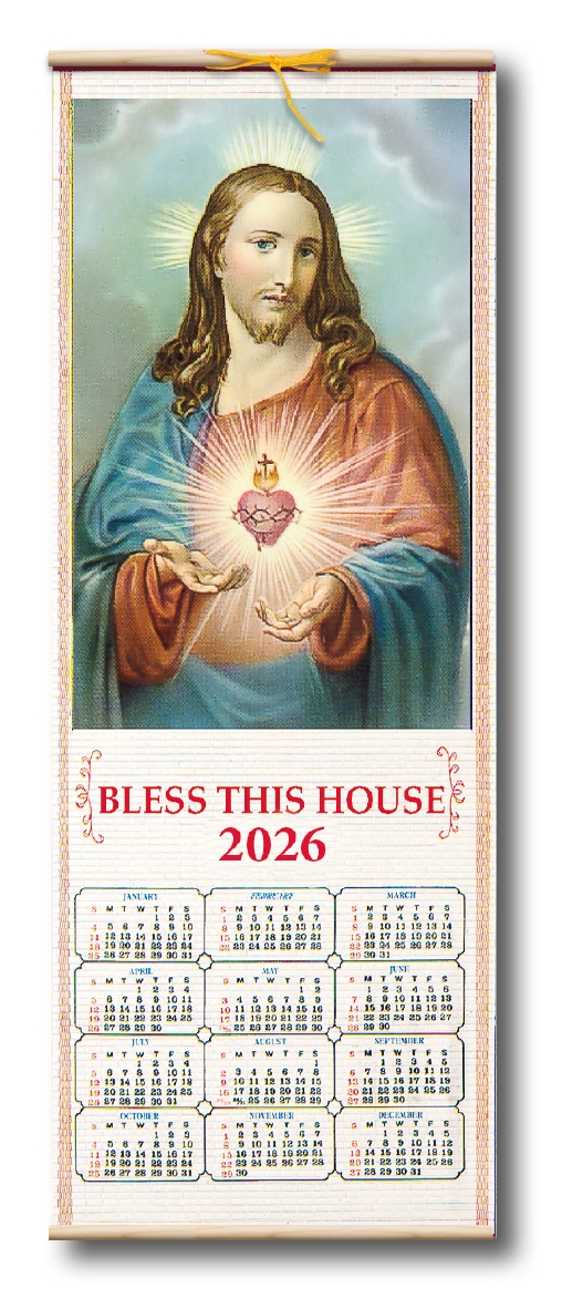Sacred Heart Wood Scroll Calendar 2026