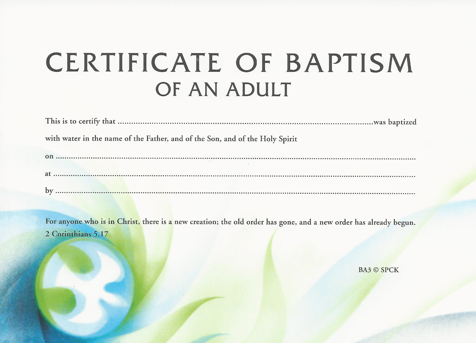 Baptismal Certificate - Adult Baptism - 10/Pack