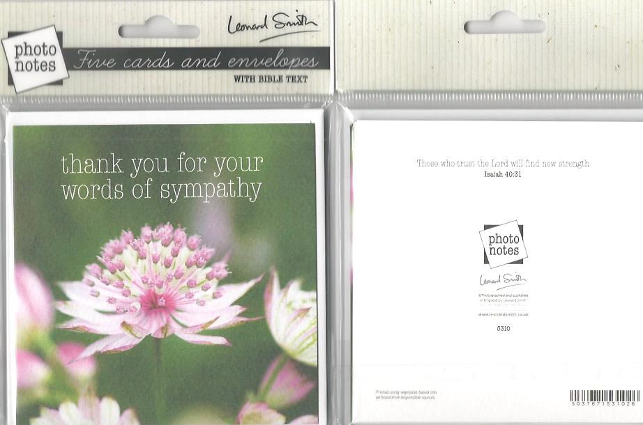 Pack of 5 Cards-Thank You for Your Sympathy 531856