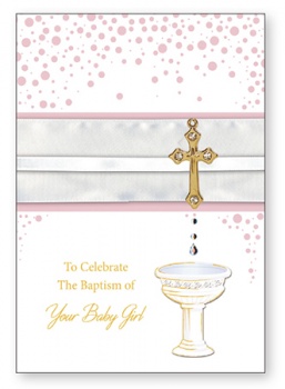 Card - Baptism Baby Girl - Metal Cross/Stones