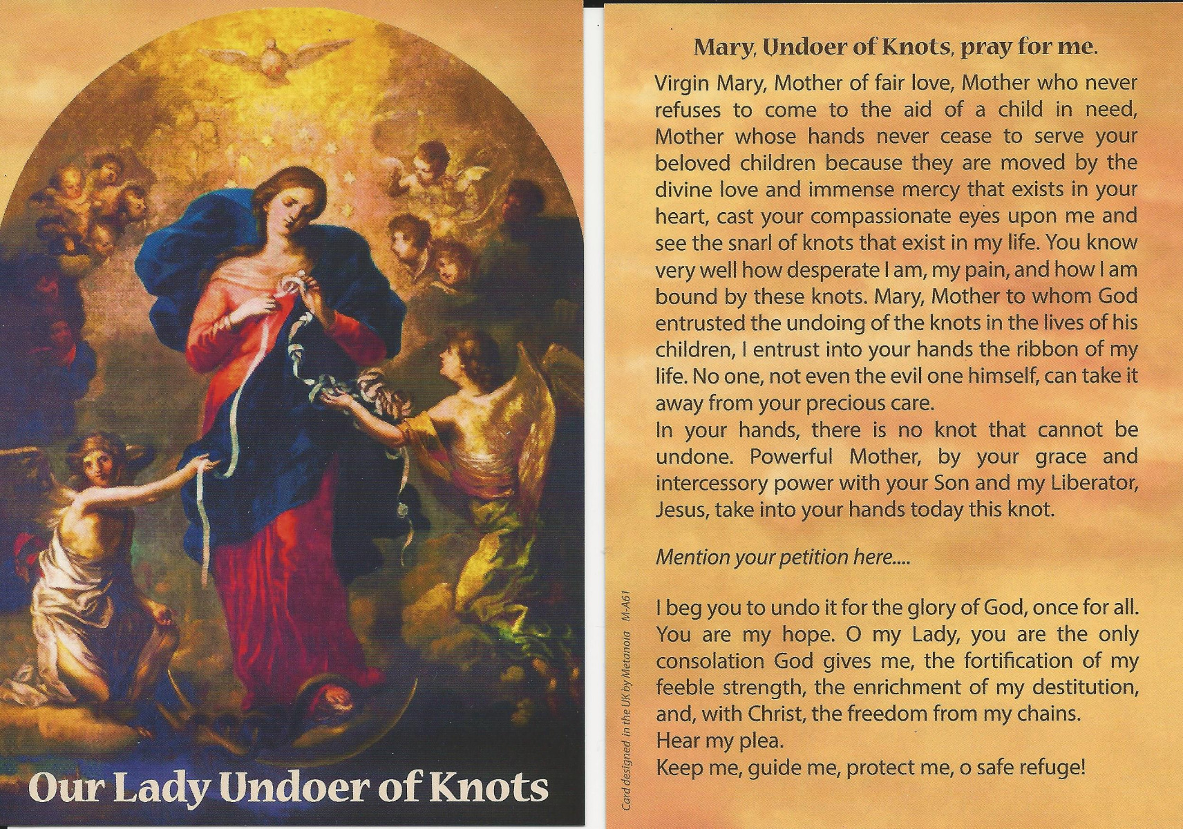 Prayer Card - Our Lady Undoer of Knots 