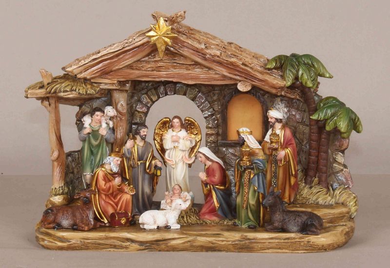 7" Nativity Set & Stable (with light)