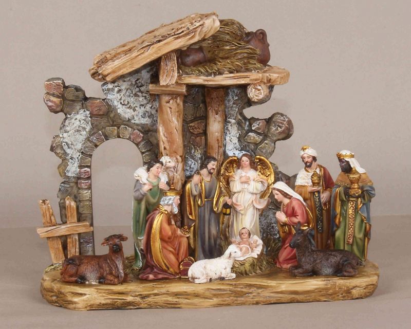 7" Nativity Set & Stable (with light)