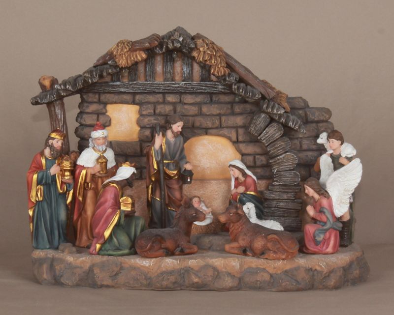 9" Nativity Set & Stable (with Light & Music)
